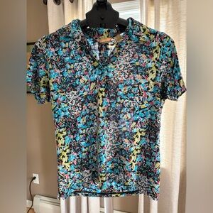 Women’s medium silk cotton 2 button polo shirt colorful lightweight golf tennis